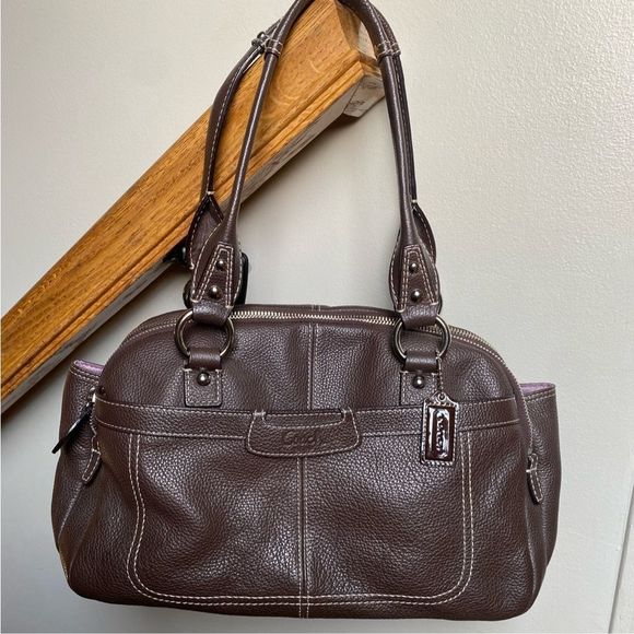 Coach Penelope F14685 Brown Pebbled Leather Silver Hardware Handbag Satchel - Picture 1 of 12